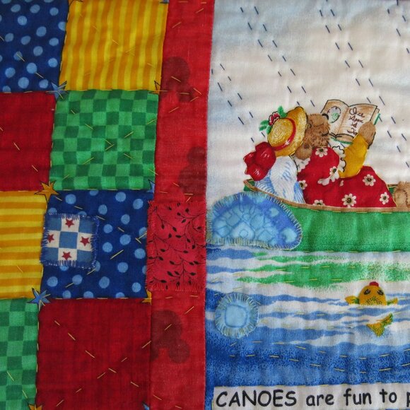 Vintage Handmade Handsewn Bears On Go Micky Mouse Double Sided Cotton Quilt - Picture 14 of 16